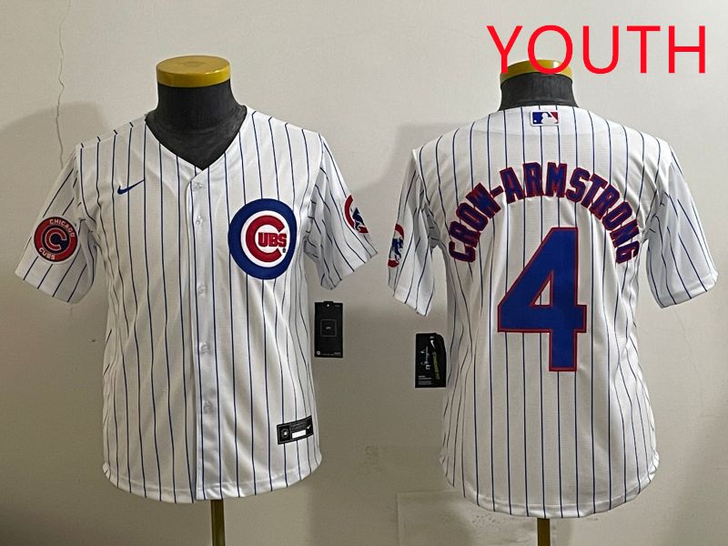 Youth 2025 Chicago Cubs #4 Crow-Armstrong White Stripe Game Nike MLB Jersey style 5